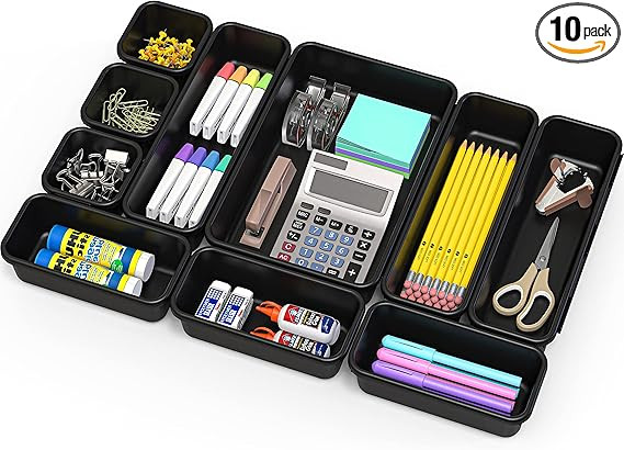 Simple Houseware Interlocking Desk Drawer Bins Organizer, 10 Packs, Black