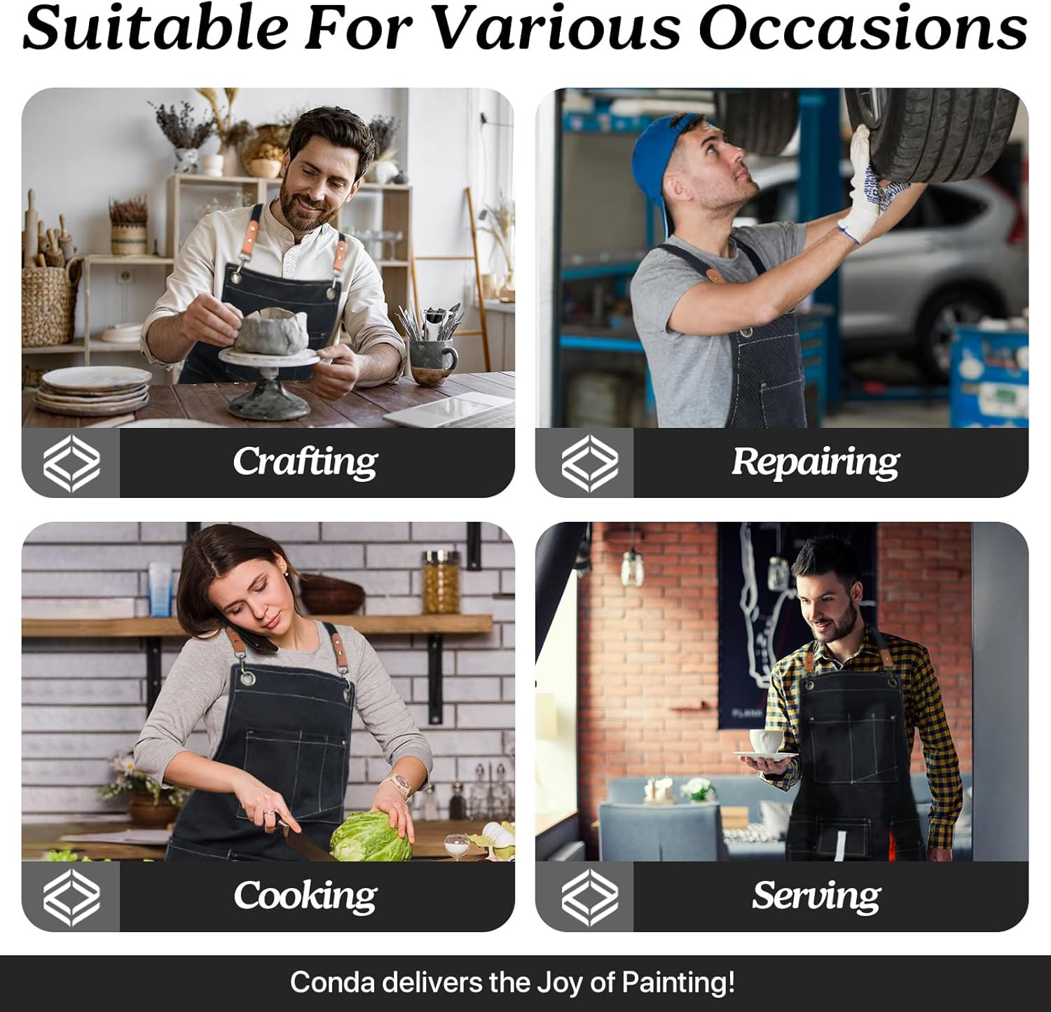 conda Chef Apron, 1 Pack, Cross Back Straps Apron With Pockets for Men Women, 100%